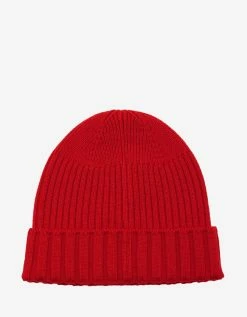 Versace Red Ribbed Wool Beanie Hat Accessories