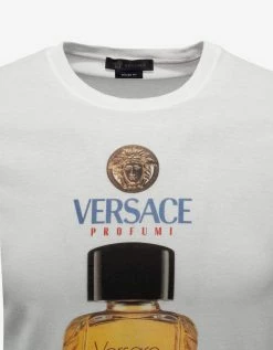 Promo ❤️ Versace Clothing White Perfume Bottle Print T-Shirt 🥰 8 Versace Clothing White Perfume Bottle Print T-Shirt
