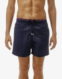 Vilebrequin Navy Blue Anchor Print Trim Moloka Swim Shorts Clothing