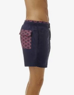 Vilebrequin Navy Blue Anchor Print Trim Moloka Swim Shorts Clothing