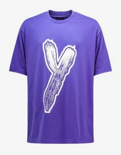 Y-3 Purple Logo Print Oversized T-Shirt Clothing