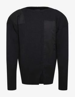 Yohji Yamamoto Black Wool Sweater With Contrast Patches Clothing